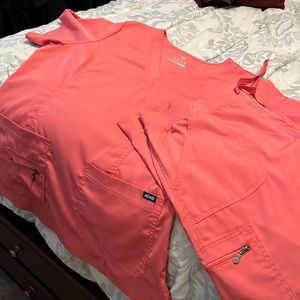 Adar scrubs NWOT top and bottom 2XL coral pink fabric is airy light w/stretch
